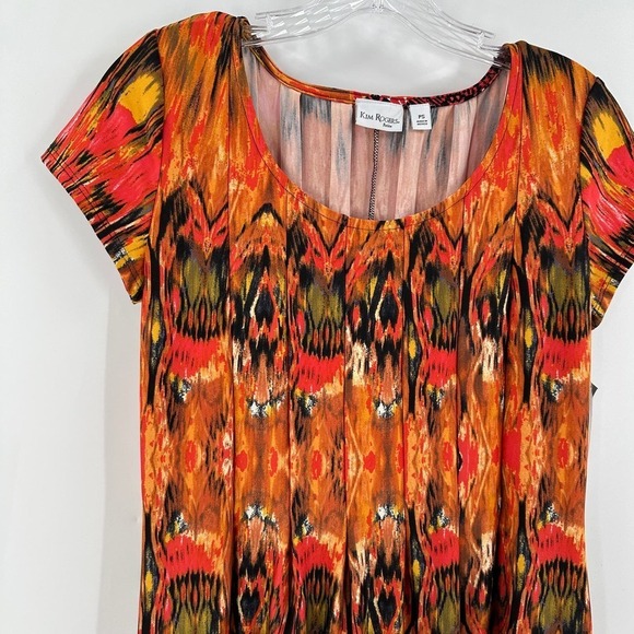 NWT Kim Rogers Orange Printed Short Sleeve Scoop Neck Godet Casual Dress Size PS - Picture 3 of 10